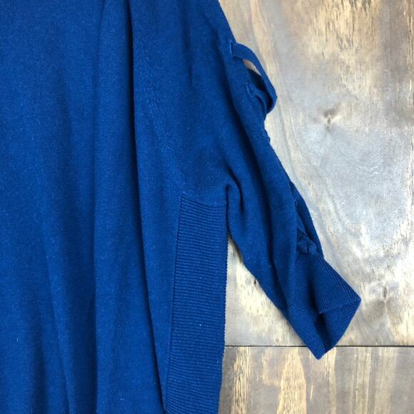 Express Women Sweatshirt Blue Cold Shoulder 3/4 Slit Sleeve Boat Neck Cocoon M - Picture 5 of 14